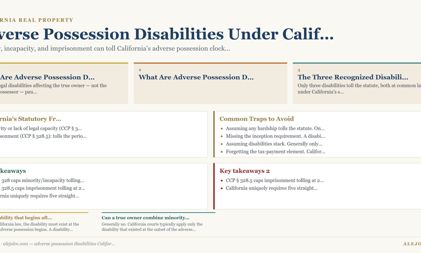 Diagram summarising adverse possession disabilities California under California and federal law