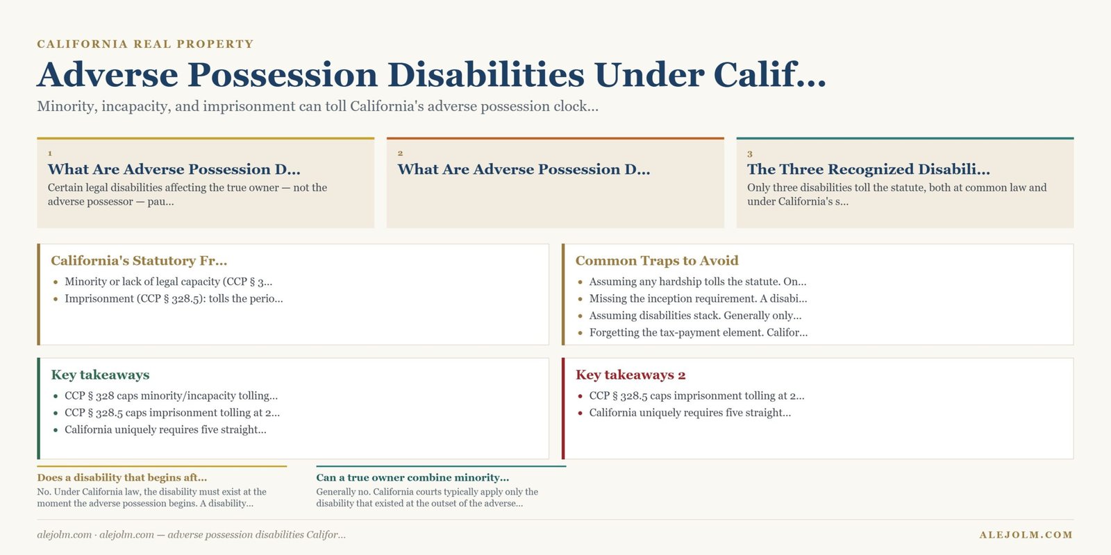 Diagram summarising adverse possession disabilities California under California and federal law