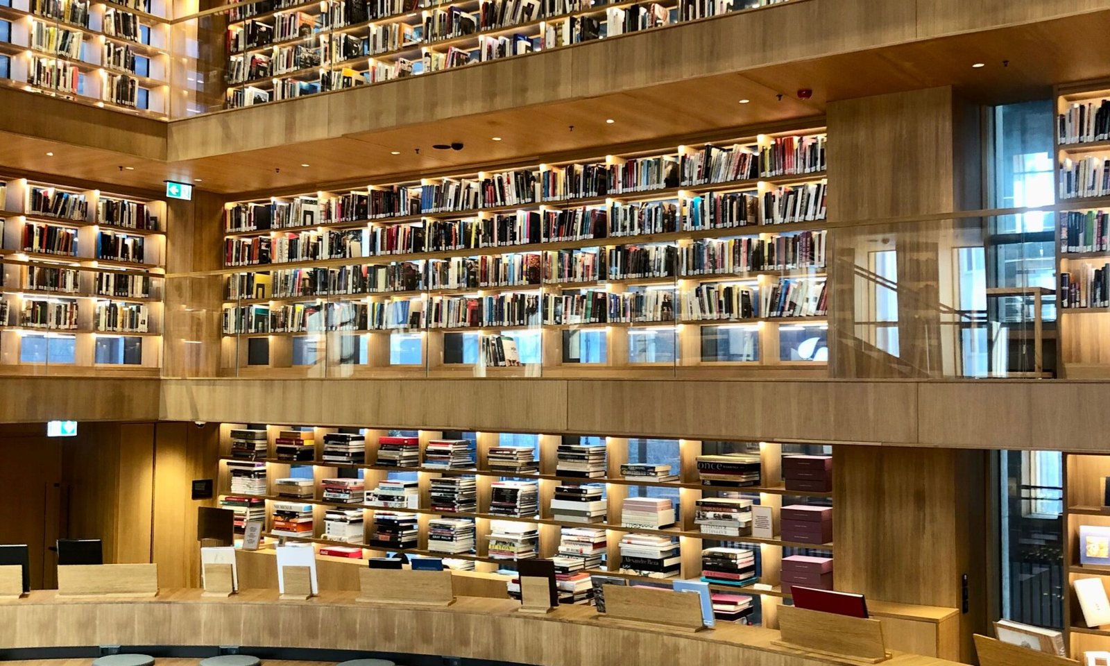 Law library reading room with shelves of constitutional law reporters and casebooks