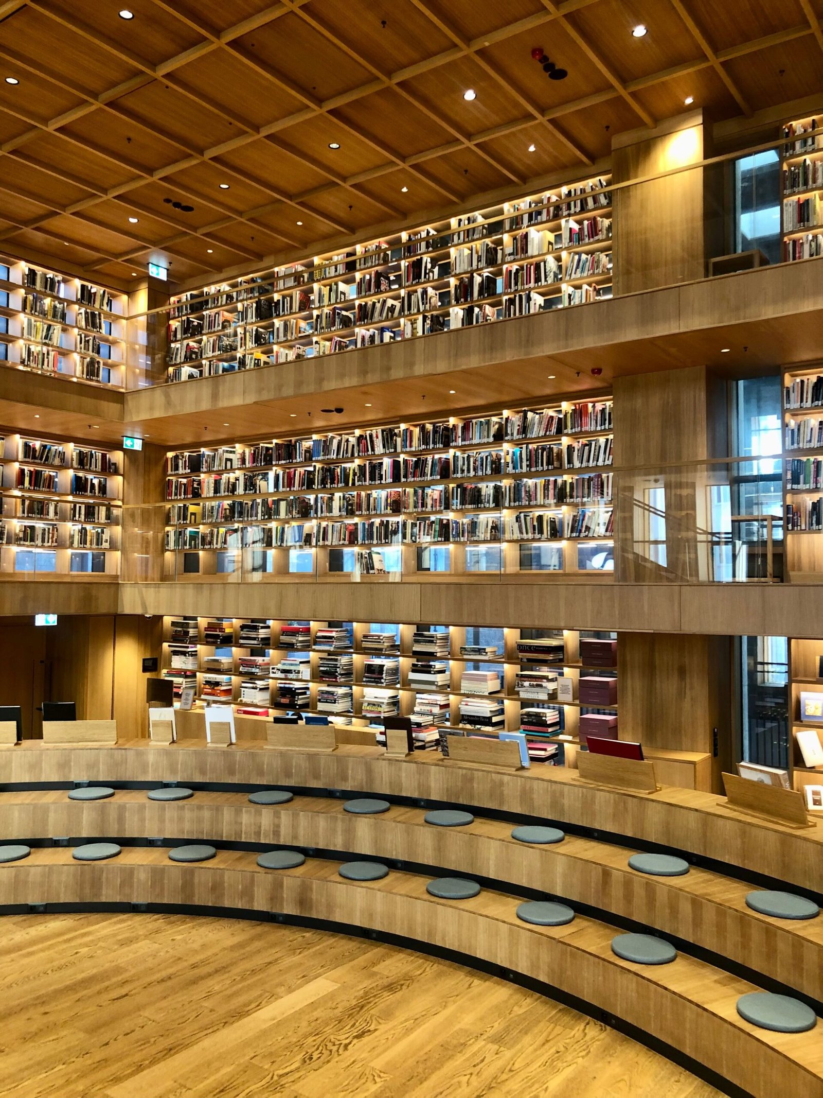 Law library reading room with shelves of constitutional law reporters and casebooks