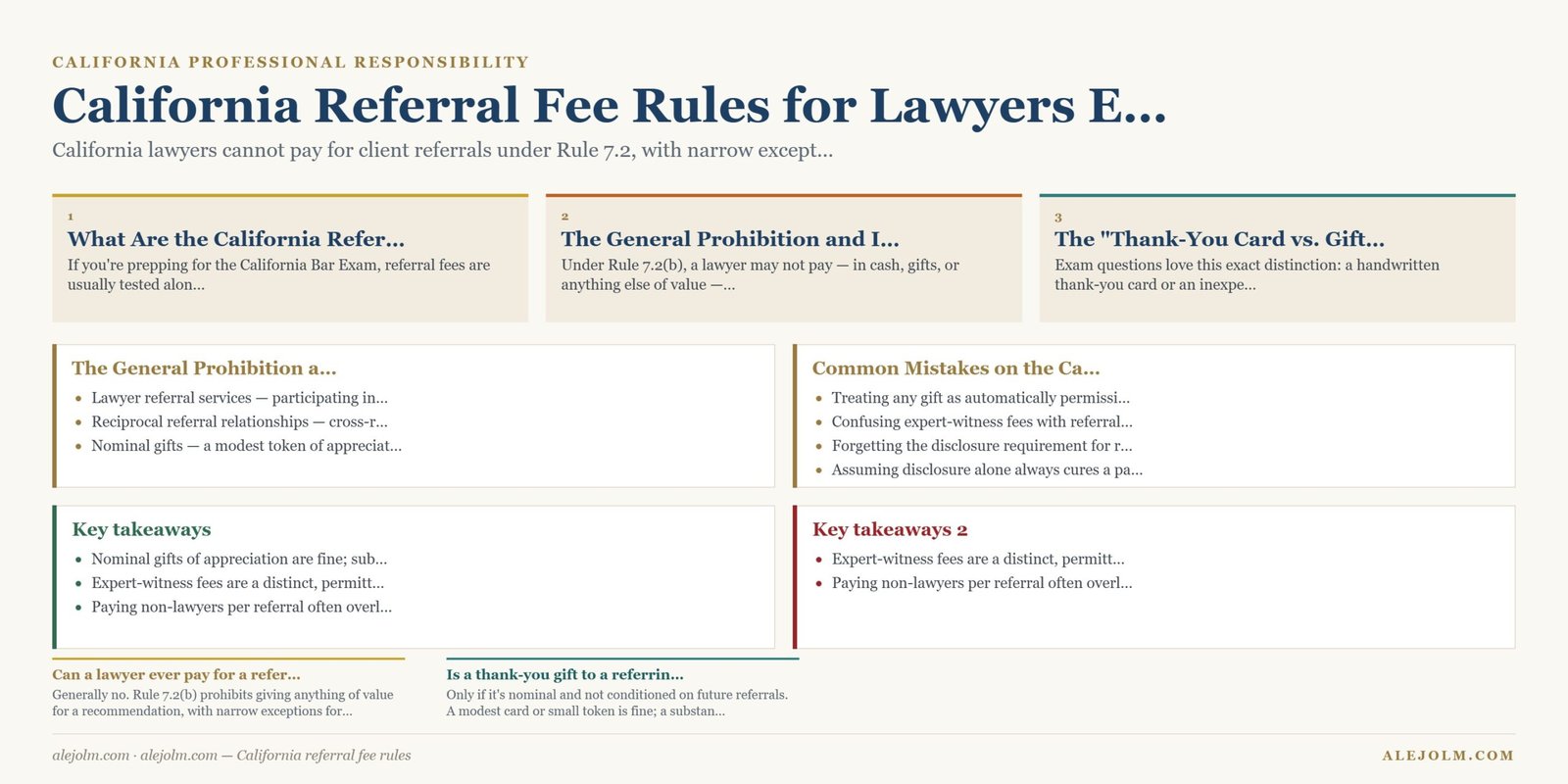 Diagram summarising California referral fee rules under California and federal law