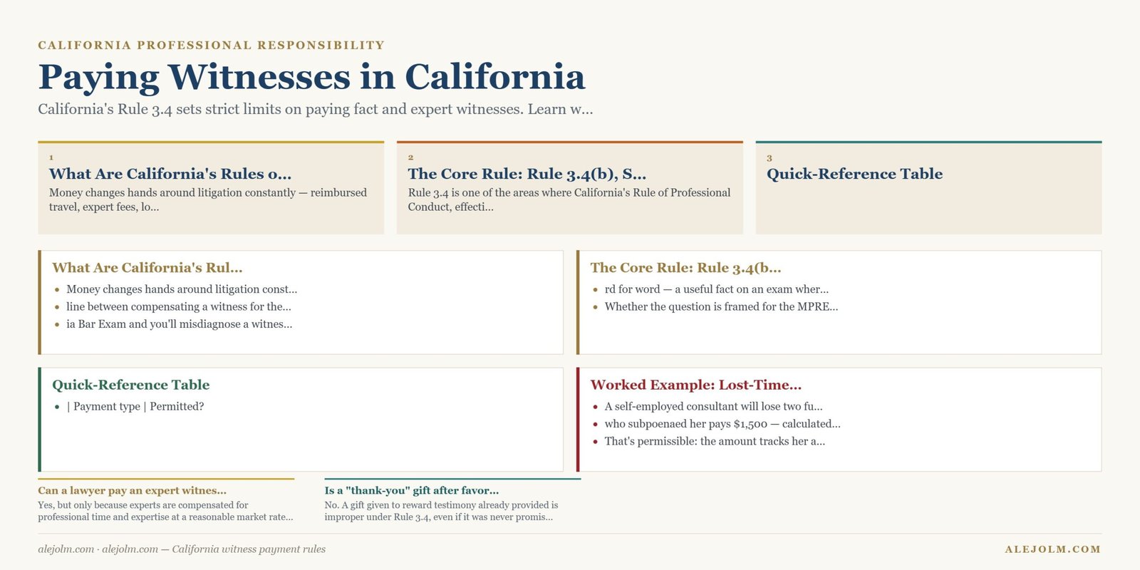 Diagram summarising California witness payment rules under California and federal law