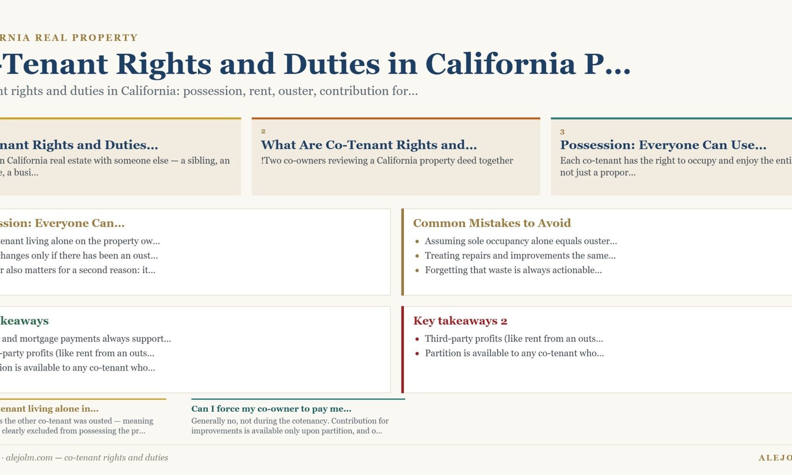 Diagram summarising co-tenant rights and duties under California and federal law