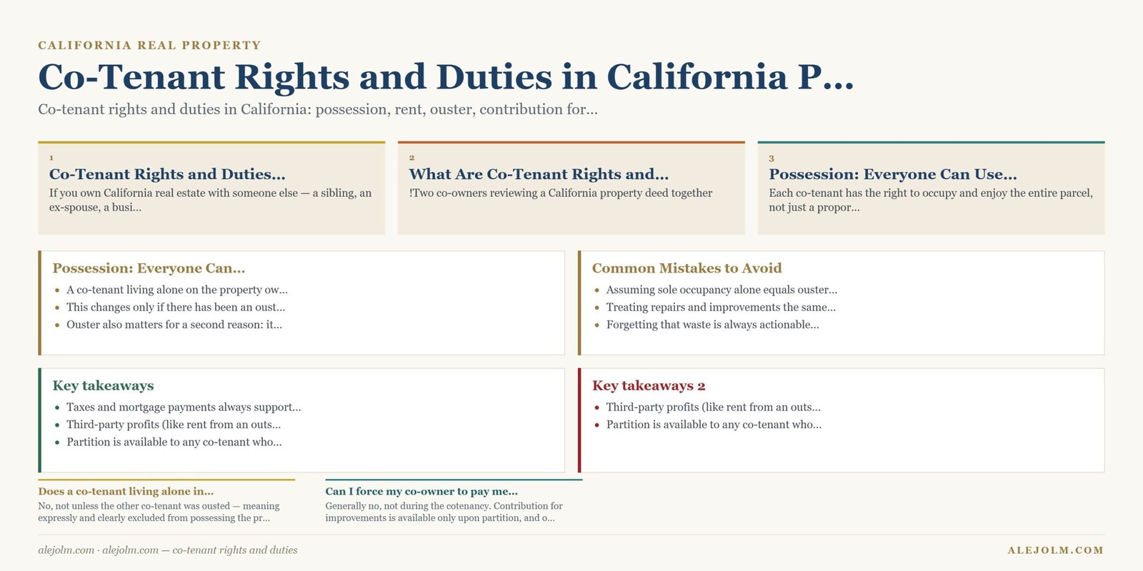Diagram summarising co-tenant rights and duties under California and federal law
