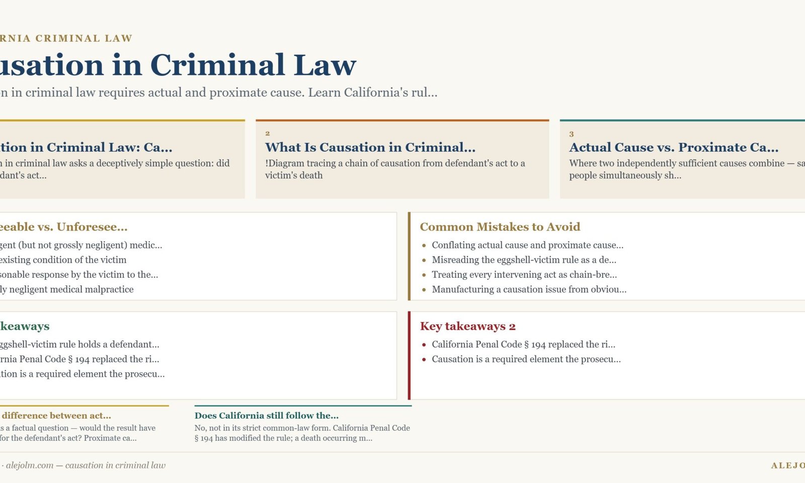 Diagram summarising causation in criminal law under California and federal law