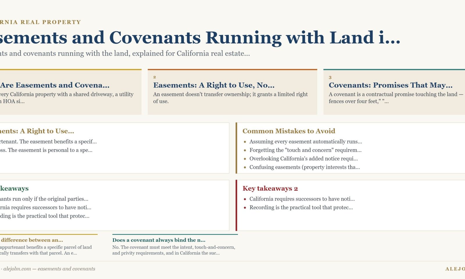 Diagram summarising easements and covenants under California and federal law