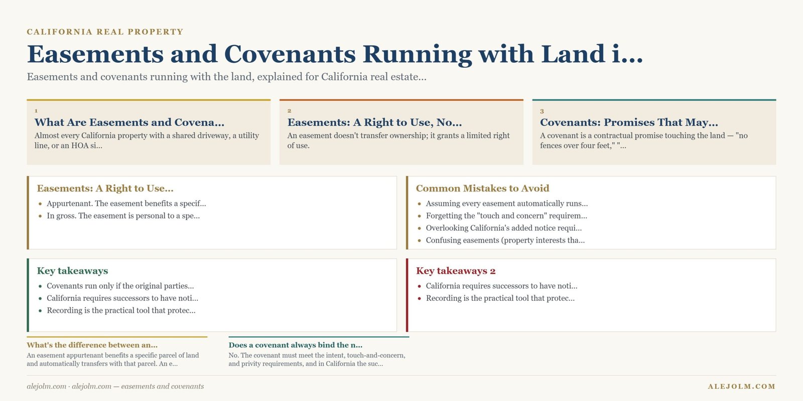 Diagram summarising easements and covenants under California and federal law