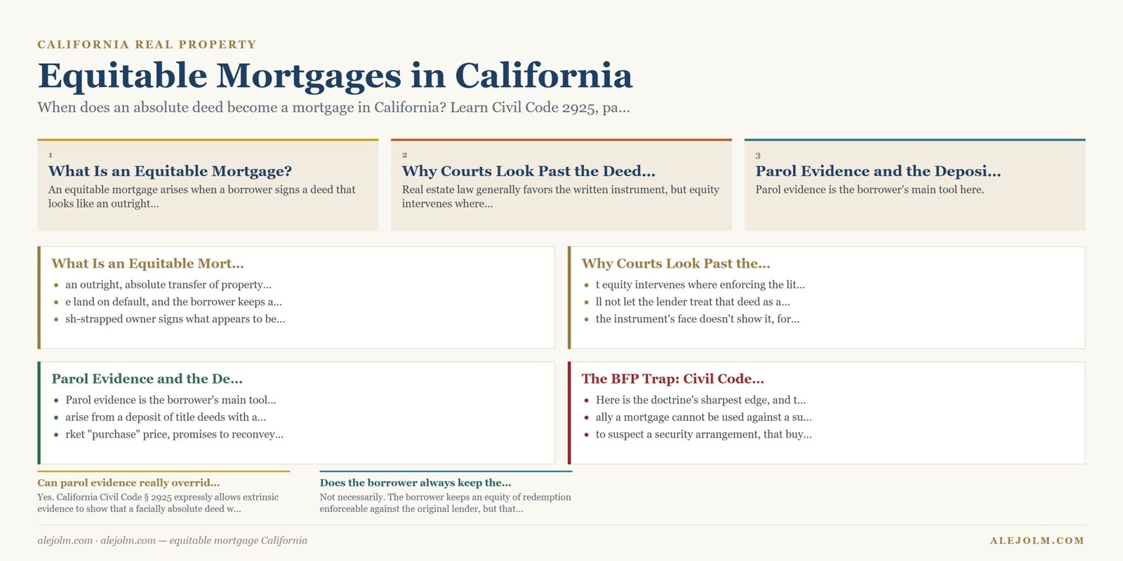 Diagram summarising equitable mortgage California under California and federal law