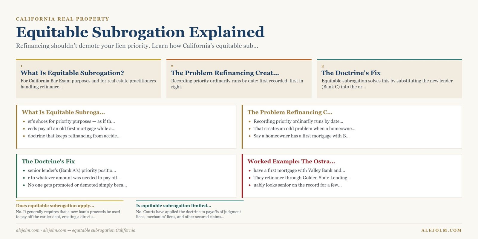 Diagram summarising equitable subrogation California under California and federal law