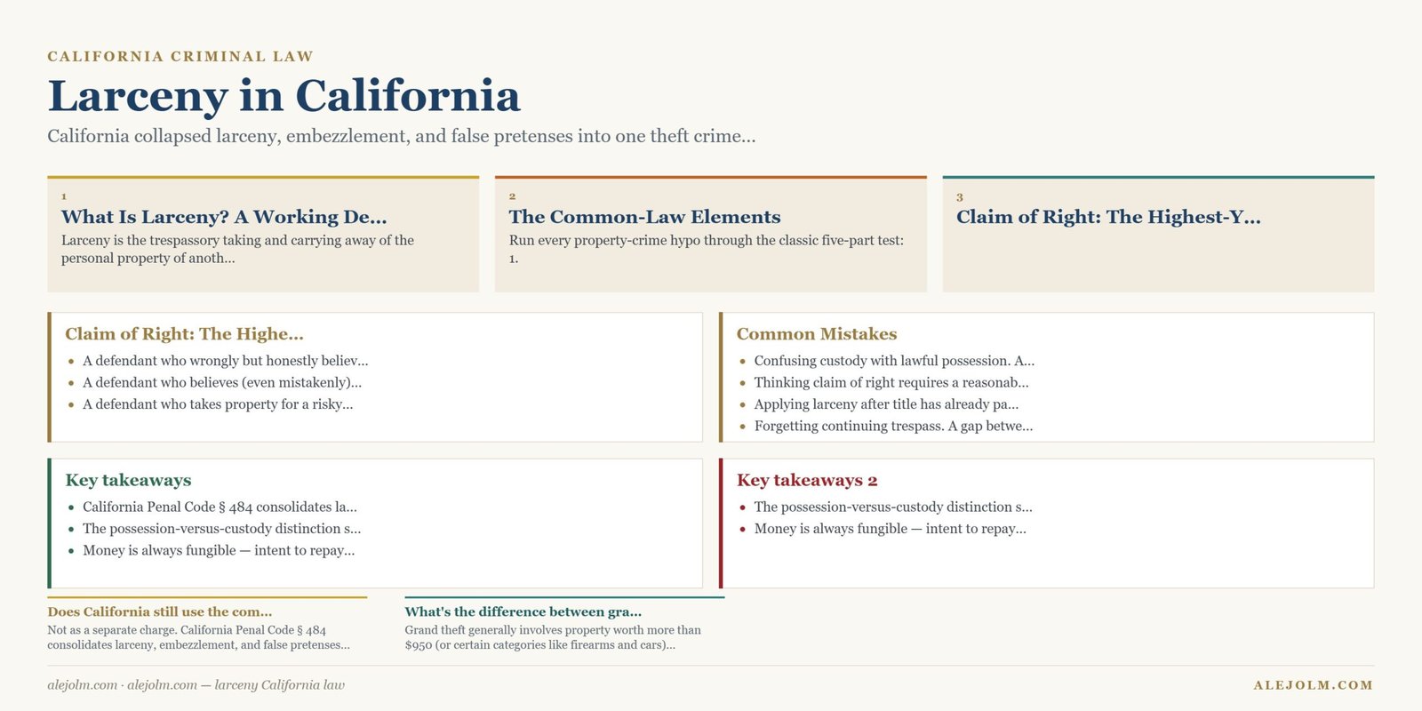 Diagram summarising larceny California law under California and federal law