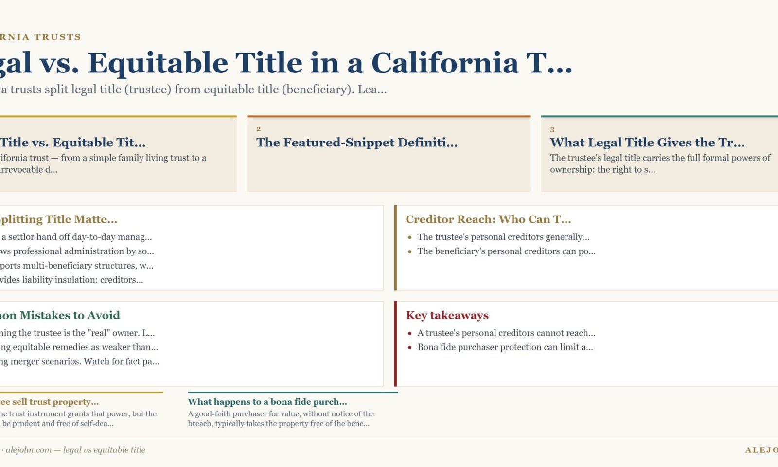Diagram summarising legal vs equitable title under California and federal law