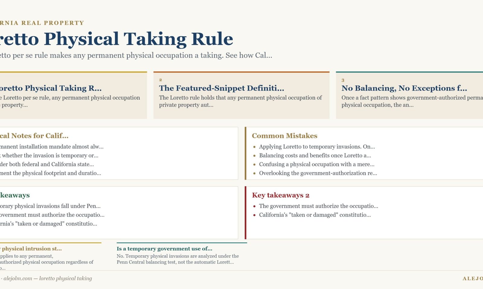 Diagram summarising loretto physical taking under California and federal law