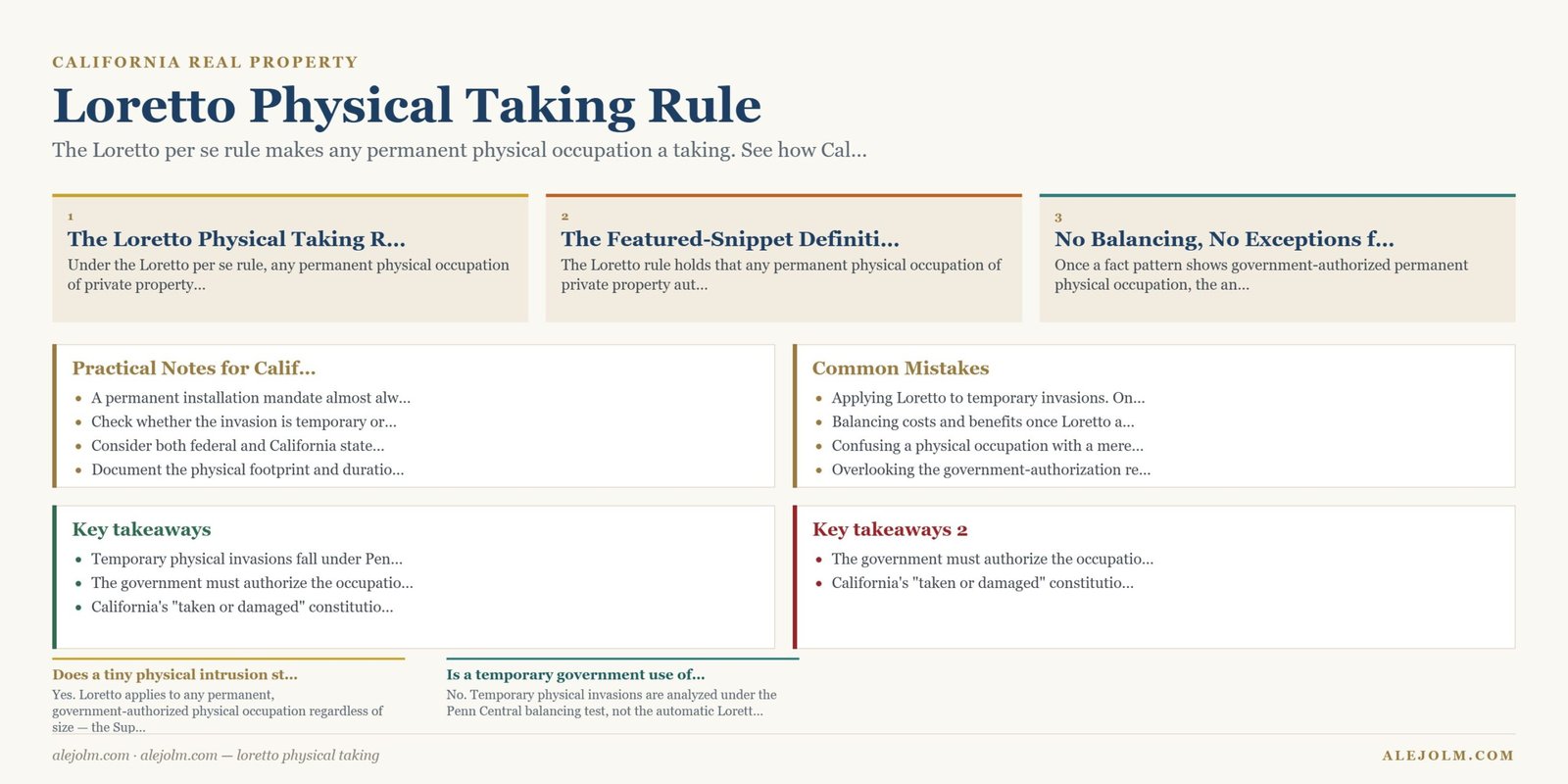 Diagram summarising loretto physical taking under California and federal law