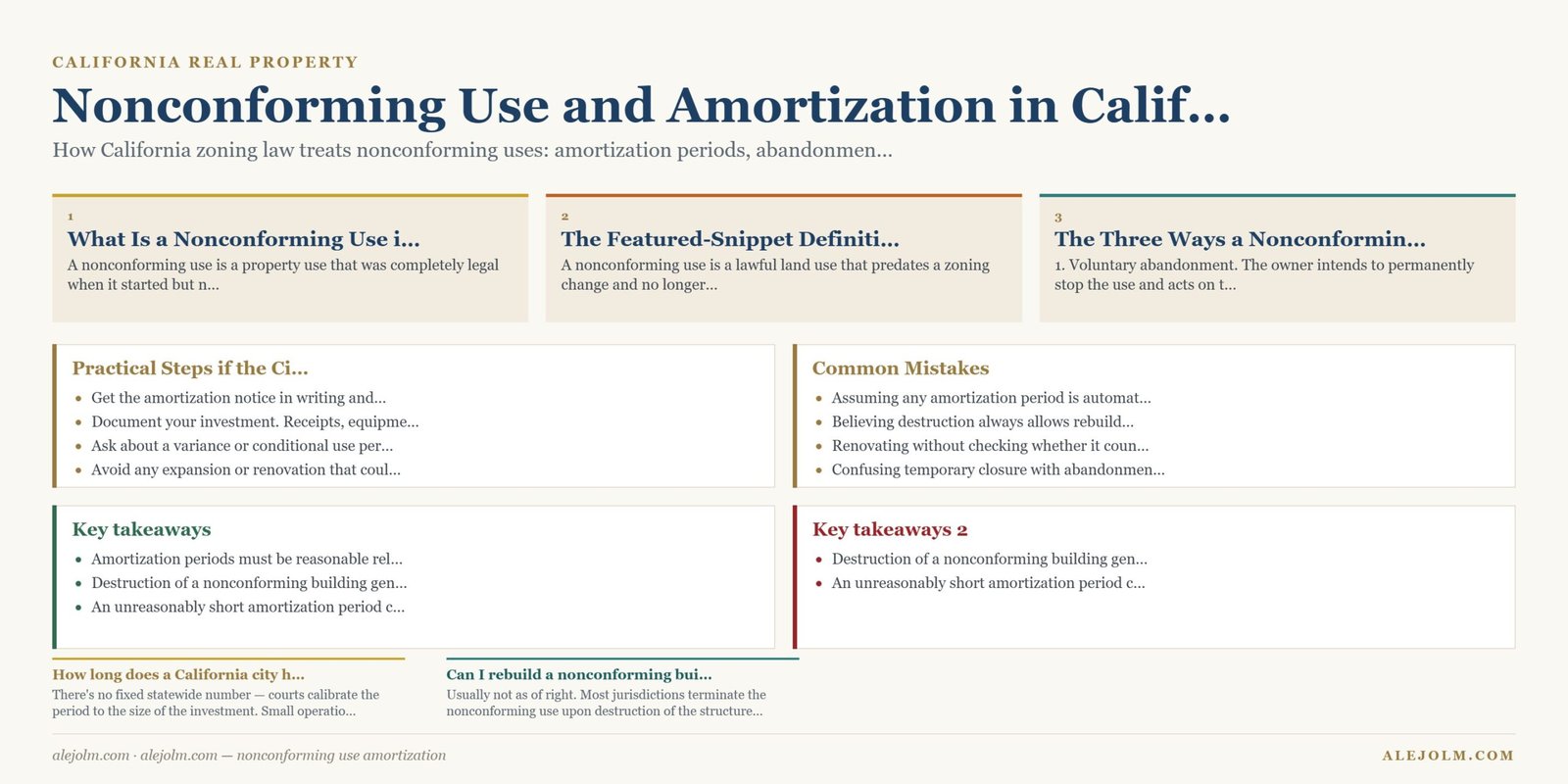 Diagram summarising nonconforming use amortization under California and federal law