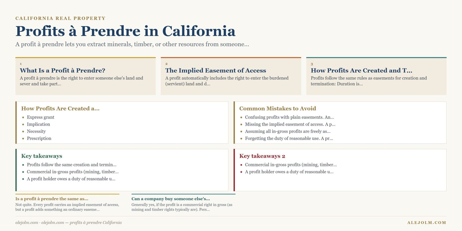 Diagram summarising profits à prendre California under California and federal law