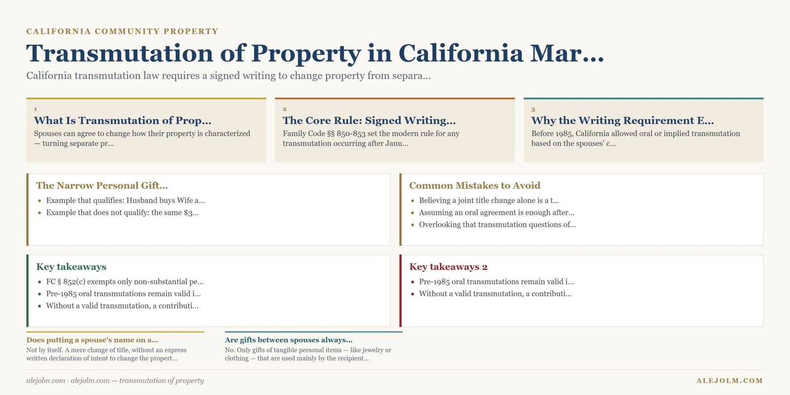 Diagram summarising transmutation of property under California and federal law