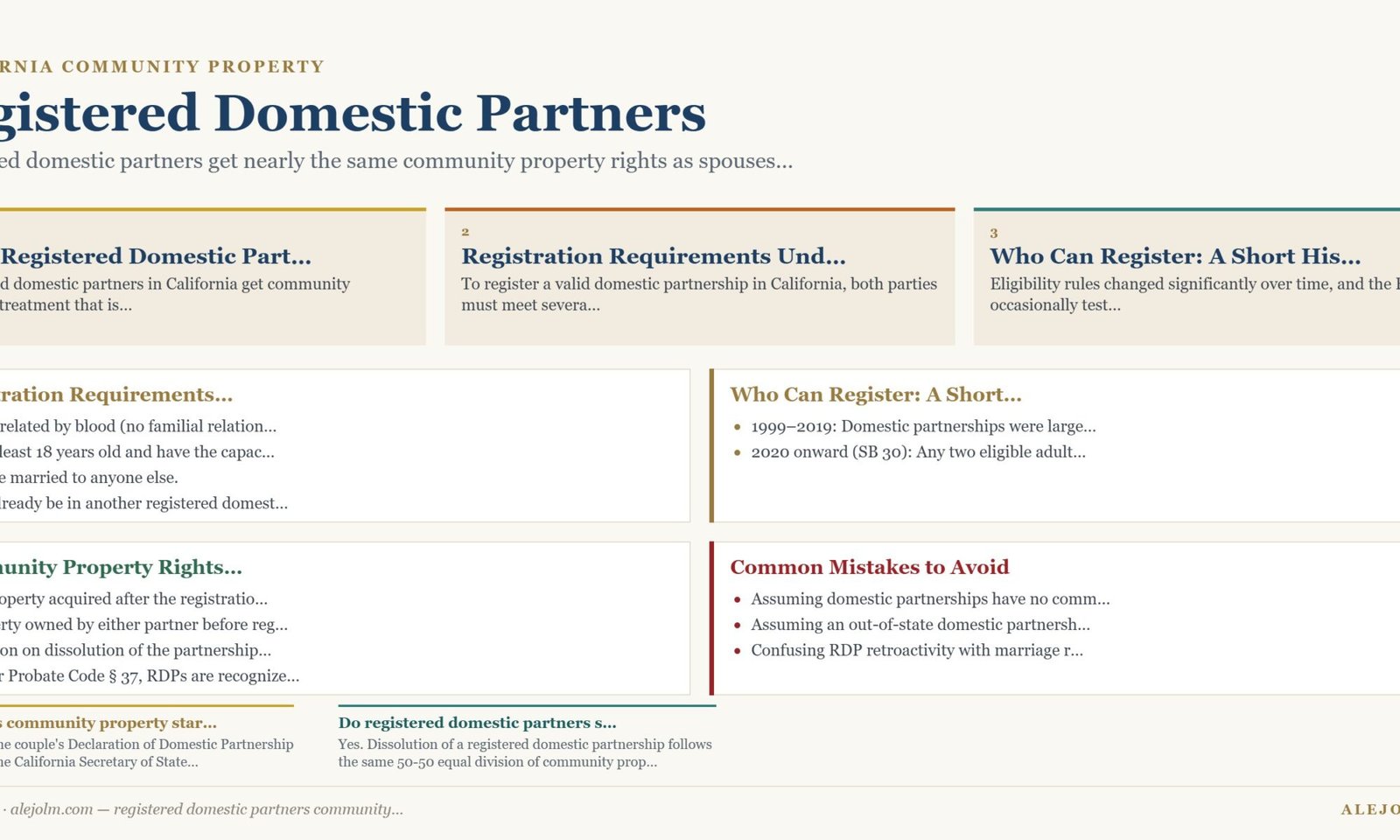 Diagram summarising registered domestic partners community property under California and federal law