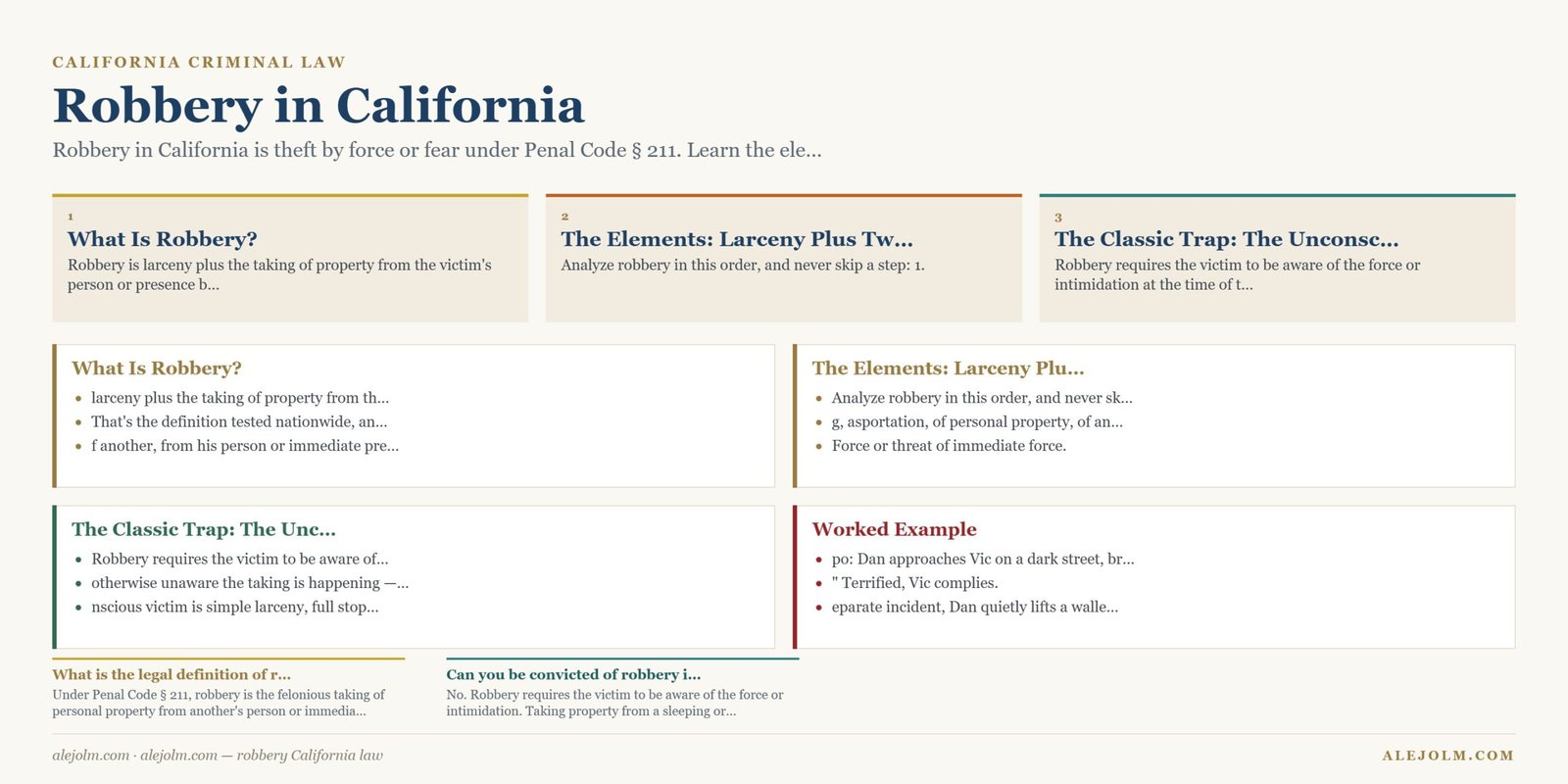 Diagram summarising robbery California law under California and federal law