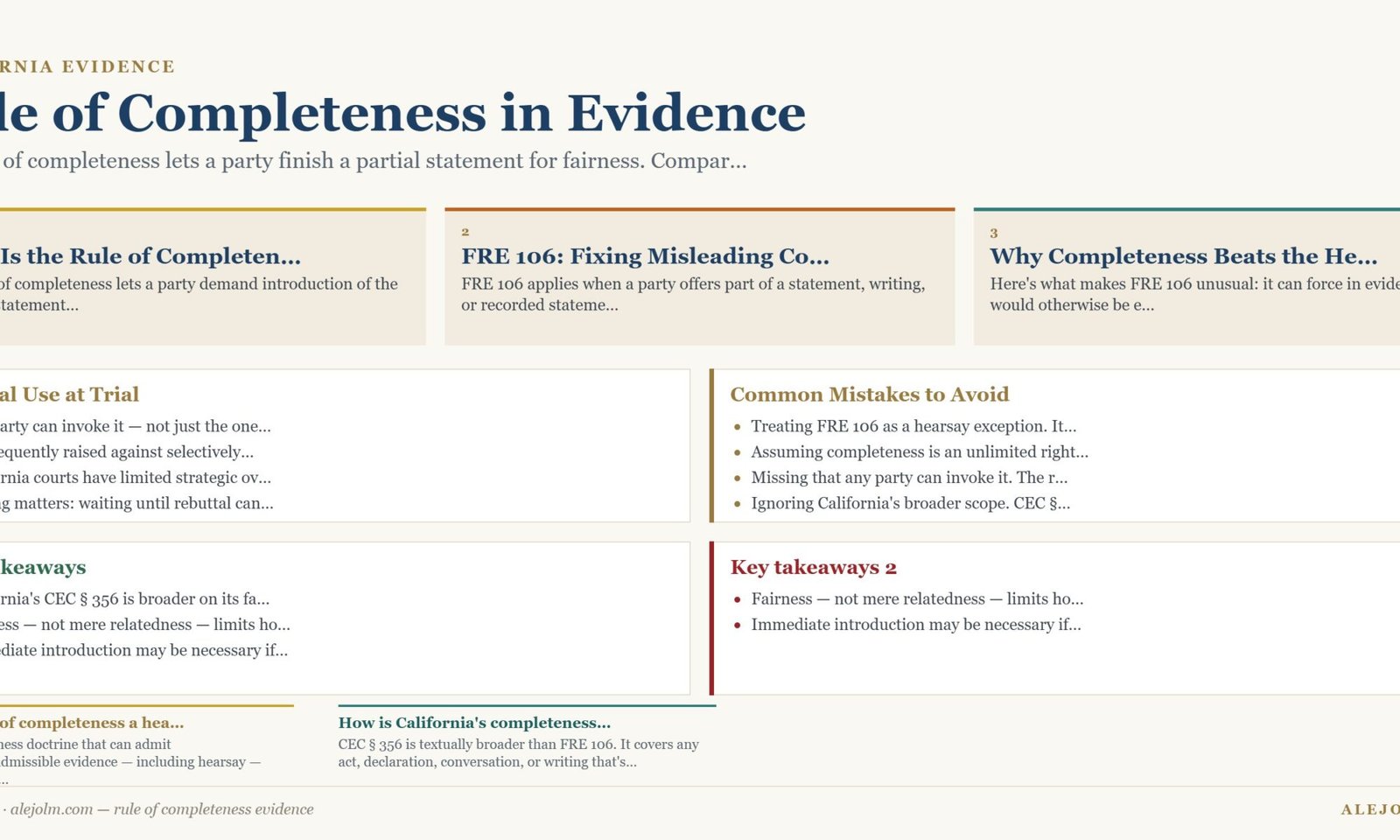 Diagram summarising rule of completeness evidence under California and federal law