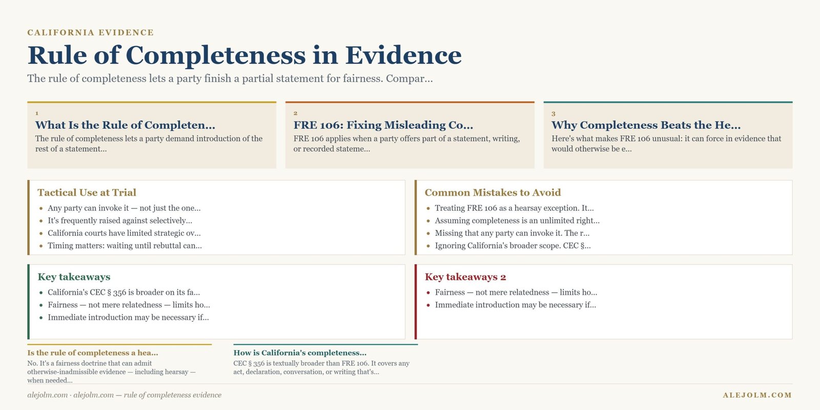 Diagram summarising rule of completeness evidence under California and federal law
