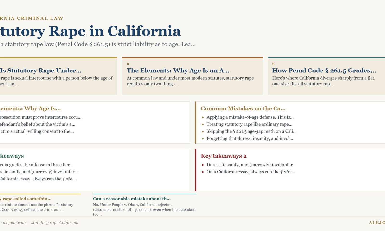 Diagram summarising statutory rape California under California and federal law