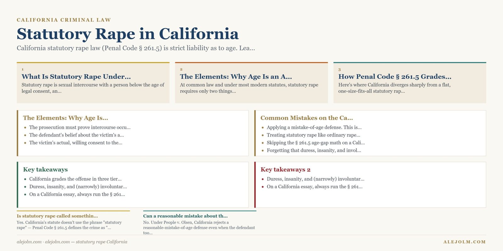 Diagram summarising statutory rape California under California and federal law