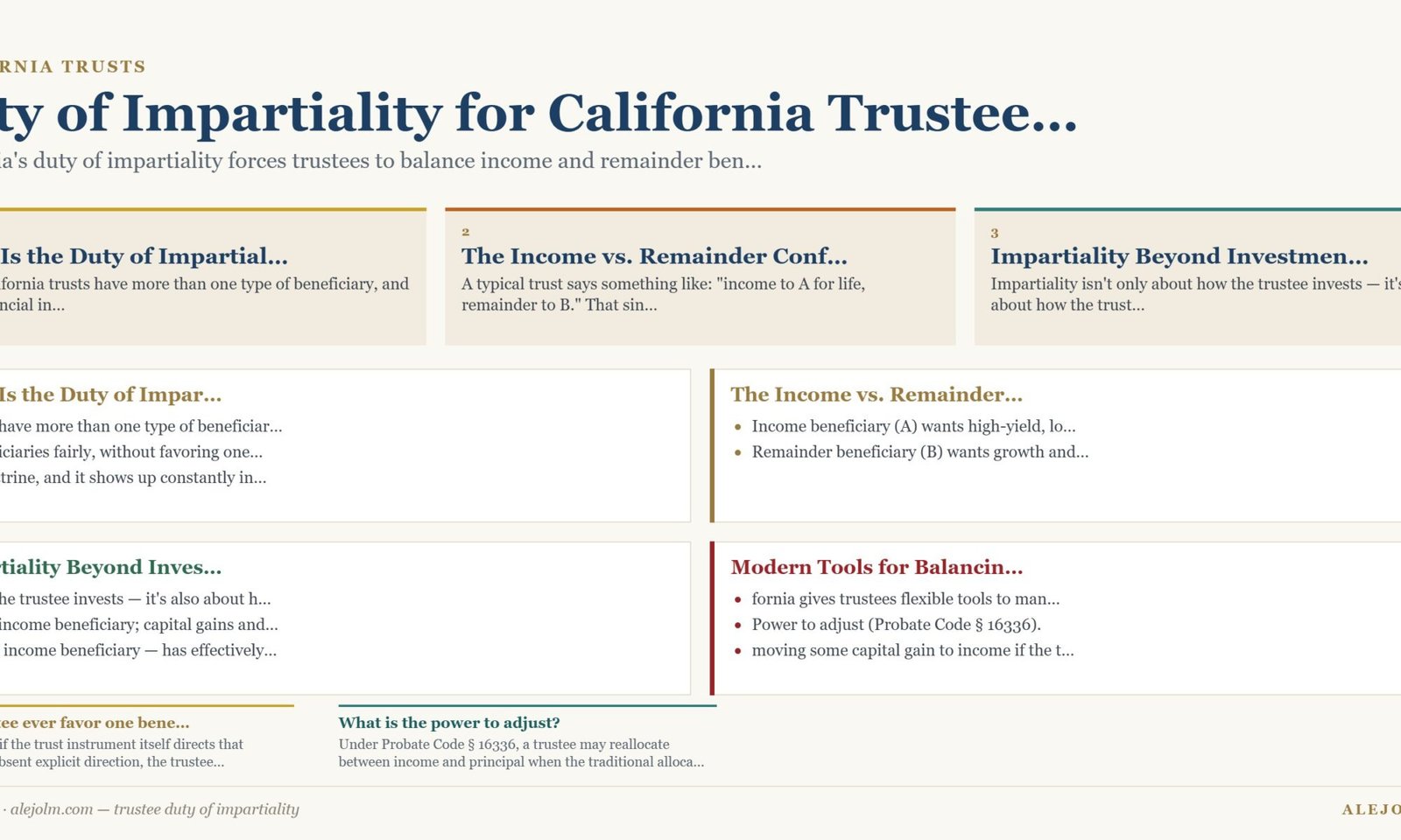 Diagram summarising trustee duty of impartiality under California and federal law