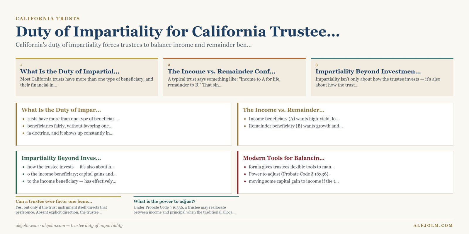 Diagram summarising trustee duty of impartiality under California and federal law